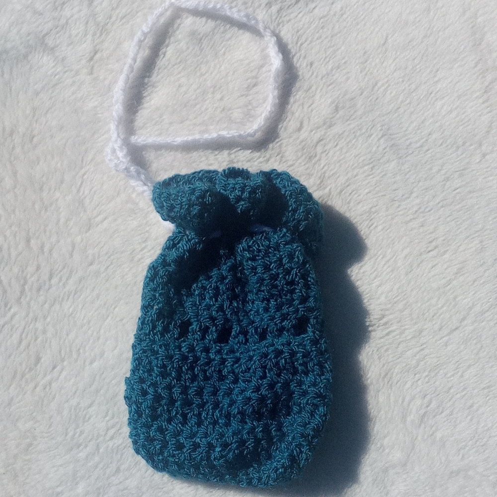 Hand crafted crochet small ( 3×4 ) drawstring bag , PERFECT FOR GIFT GIVING!